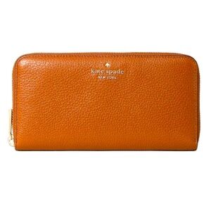 New Kate Spade Leila Large Continental Wallet Pebble Leather Warm Gingerbread